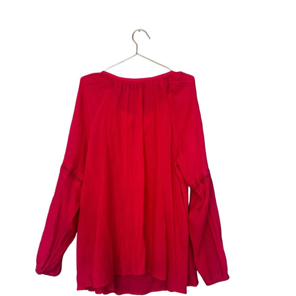 Lane Bryant Pink Crochet Keyhole Peasant Blouse Long Sleeve - Picture 4 of 7